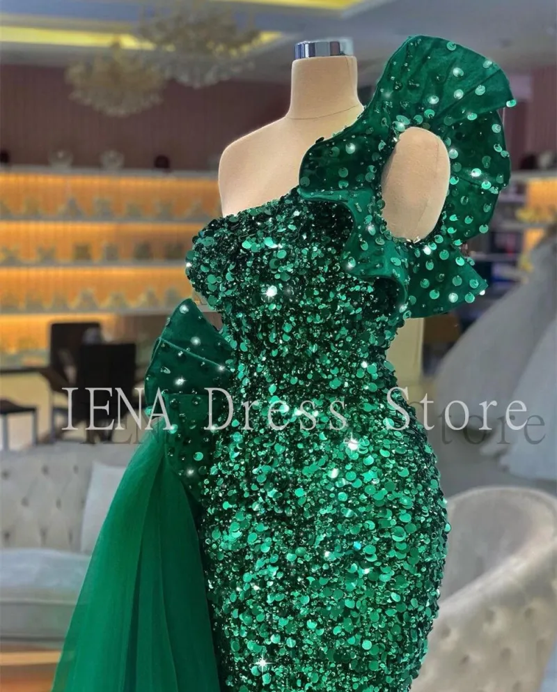 14393 iena Luxury Green Paillettes Tube Top Ladies Cocktail Formale Party Ball Gonna staccabile Mermaid Evening Dresse