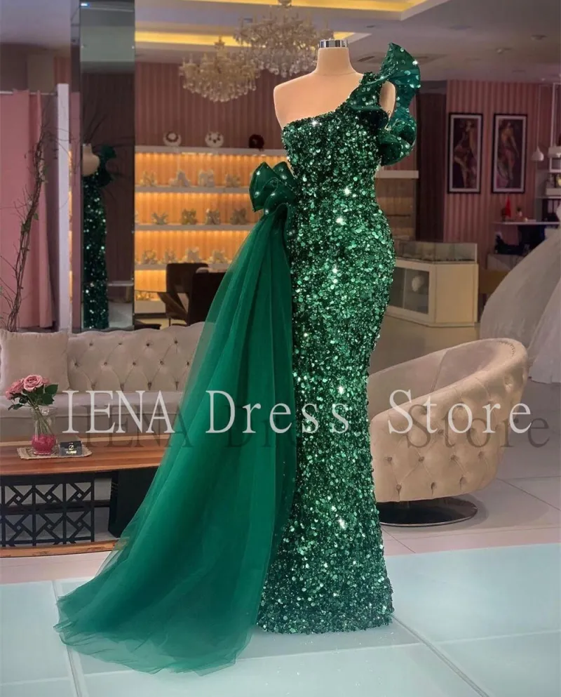 14393 iena Luxury Green Paillettes Tube Top Ladies Cocktail Formale Party Ball Gonna staccabile Mermaid Evening Dresse