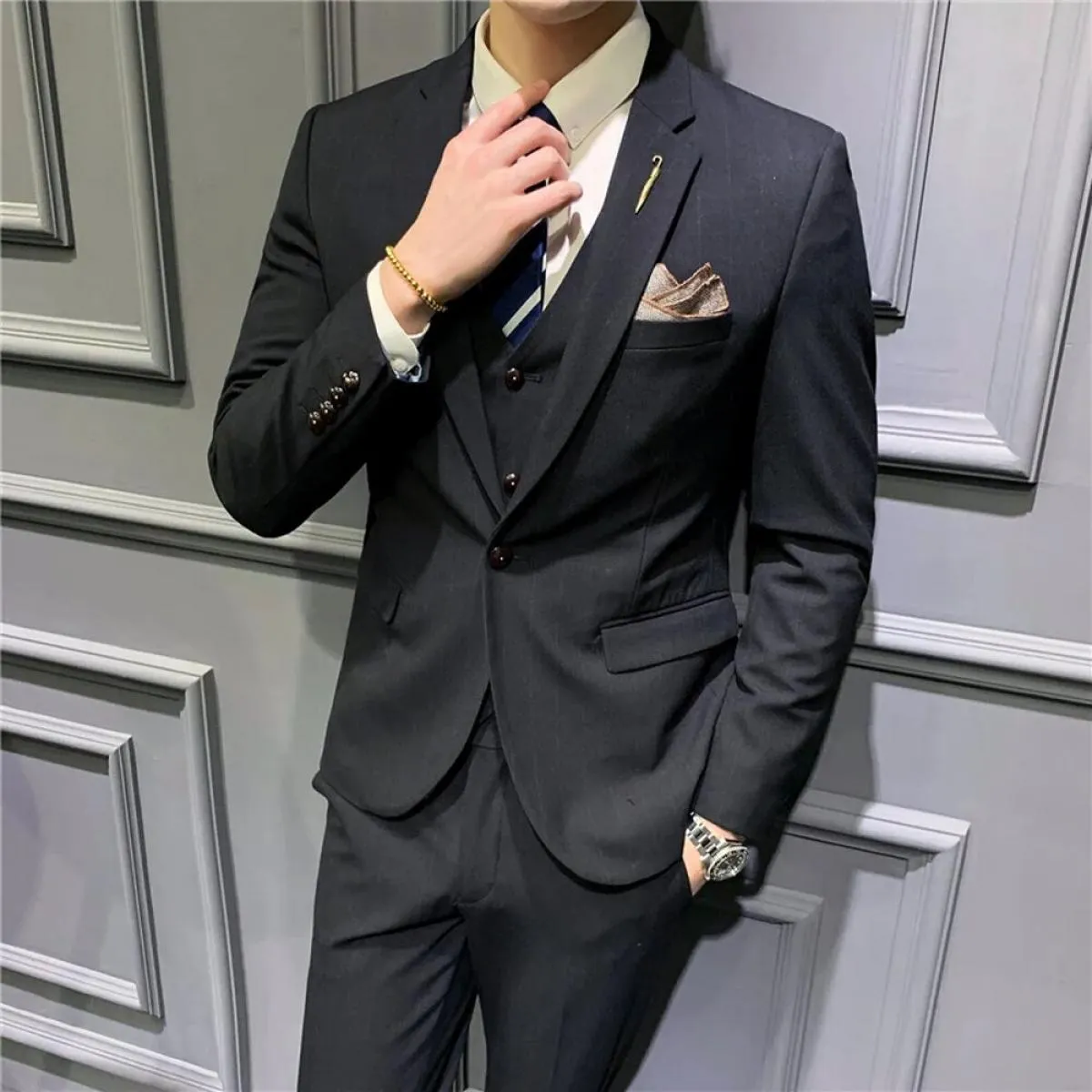 2022 Abito da sposa a righe boutique di moda da uomo Completo da tre pezzi Completo da uomo formale da lavoro Giacca sportiva ca