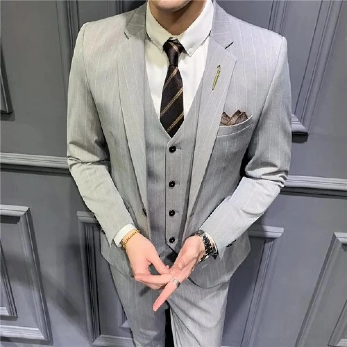 2022 Abito da sposa a righe boutique di moda da uomo Completo da tre pezzi Completo da uomo formale da lavoro Giacca sportiva ca