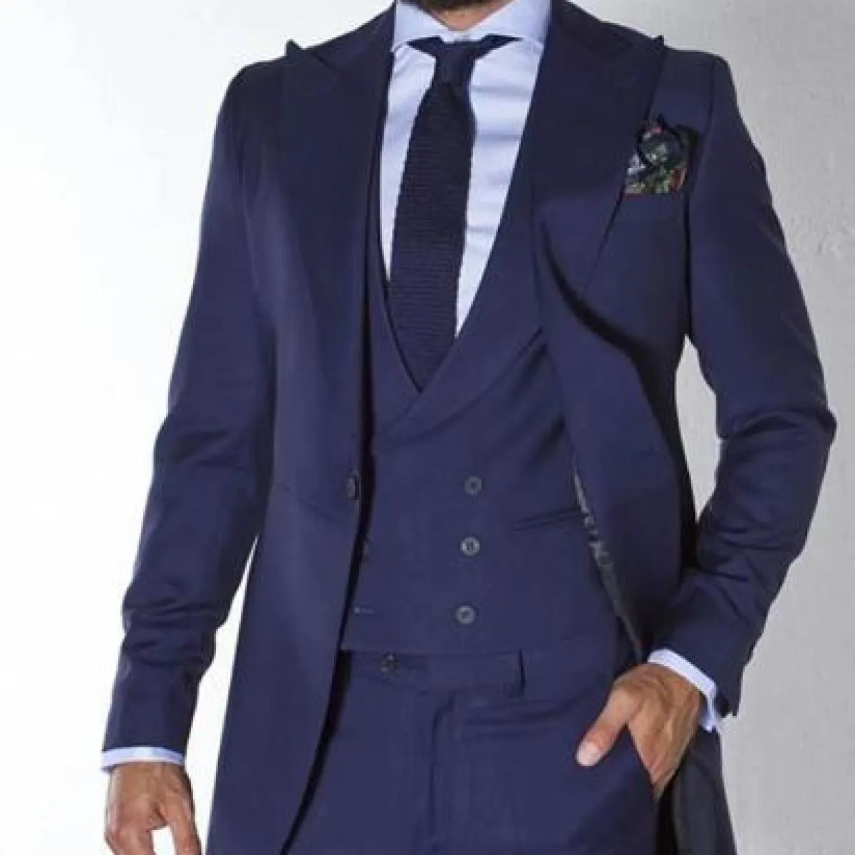 2022 Blu Navy Frac Abiti Da Uomo Per La Cerimonia Nuziale Custom Made Smoking Dello Sposo Lungo Moda Maschile Giacca Sportiva 3