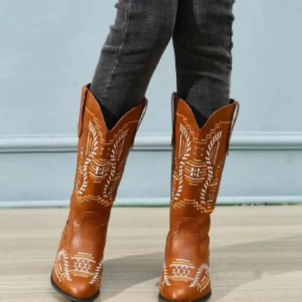 2022 Genuino Stivali da Cowgirl Chunky Botas Mujer Progettista di Marca Stivali da Cowboy Ricama Scarpe Casual Cosacco Stivalett