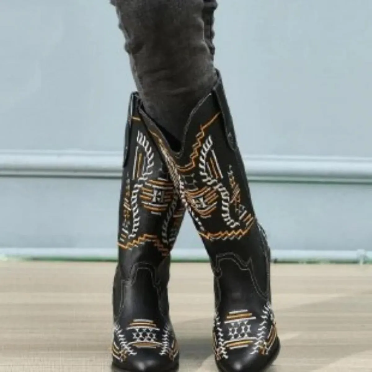 2022 Genuino Stivali da Cowgirl Chunky Botas Mujer Progettista di Marca Stivali da Cowboy Ricama Scarpe Casual Cosacco Stivalett