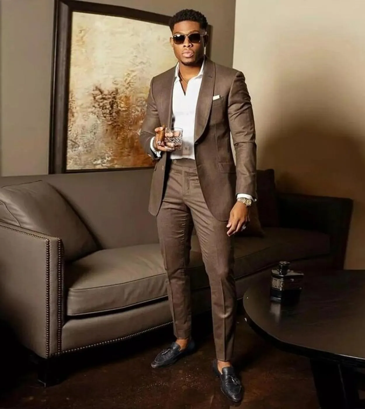 Abiti da uomo moda africana caffè marrone slim fit per ballo di fine anno 2 pezzi sposo smoking costume homme giacca sportiva im