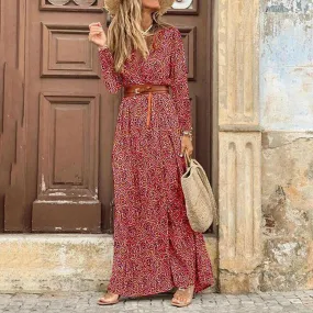 Abito lungo per le donne 2023 Autunno Beach Abiti bohemien Casual Vestido Robe Abbigliamento femminile  Gonna floreale Elegan