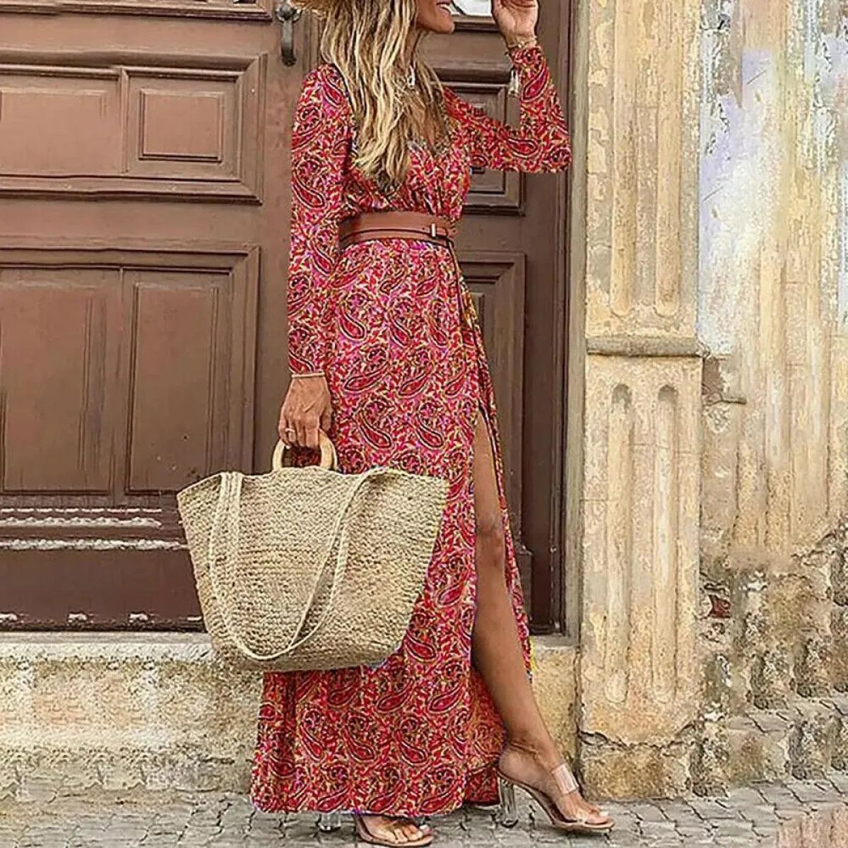 Abito lungo per le donne 2023 Autunno Beach Abiti bohemien Casual Vestido Robe Abbigliamento femminile  Gonna floreale Elegan