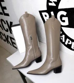 Bigtree Knight Boots Womens Winter New Stivali da equitazione a punta alti Stivali da cowboy western stile britannico Cerniera l
