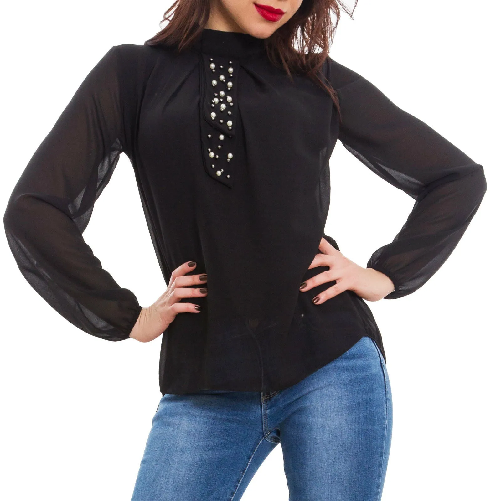 Blusa donna chiffon perle AS-5863