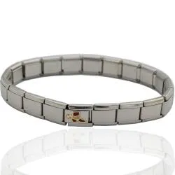 Bracciale componibile in acciaio anallergico con centrale stivali cowboy in oro giallo 18 carati e smalti
