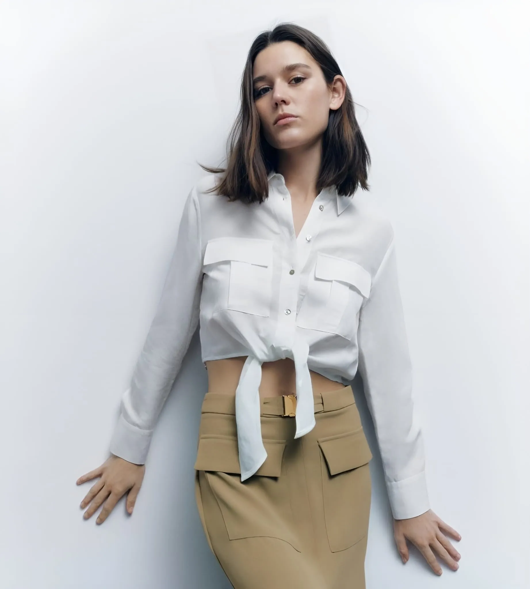 Camicia Donna Colletto Bottoni Manica Lunga Fiocco Casual Elegante