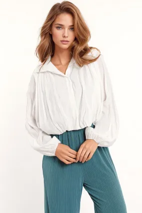 Camicia oversize tencel con maniche a palloncino in bianco