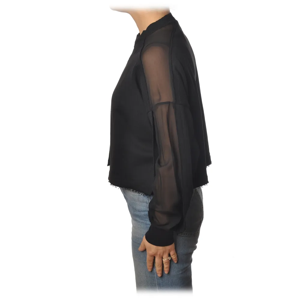 Dondup - Felpa Oversize con Insera di Tessuto - Nero - Felpa - Luxury Exclusive Collection