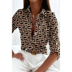 Elegante blusa con stampa geometrica Lavlenta, nera e beige