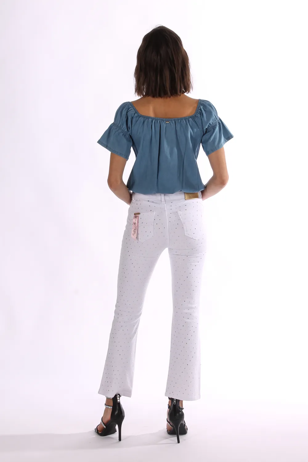 FRACOMINA | JEANS CON STRASS CROPPED FLARE - Punto Blu