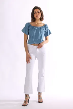 FRACOMINA | JEANS CON STRASS CROPPED FLARE - Punto Blu