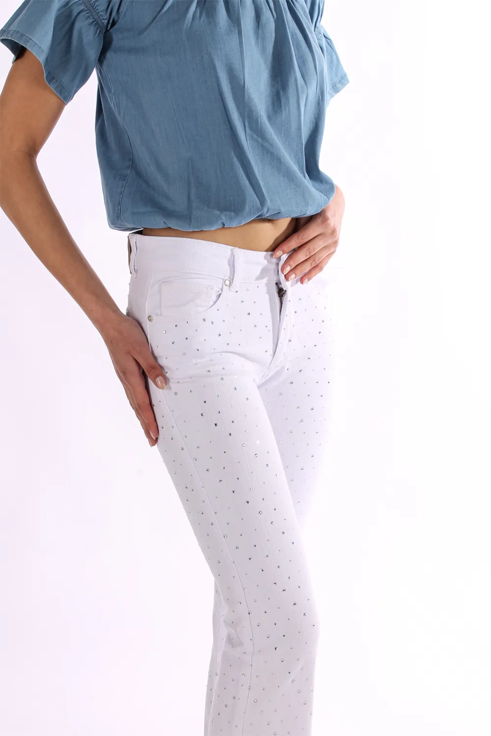 FRACOMINA | JEANS CON STRASS CROPPED FLARE - Punto Blu