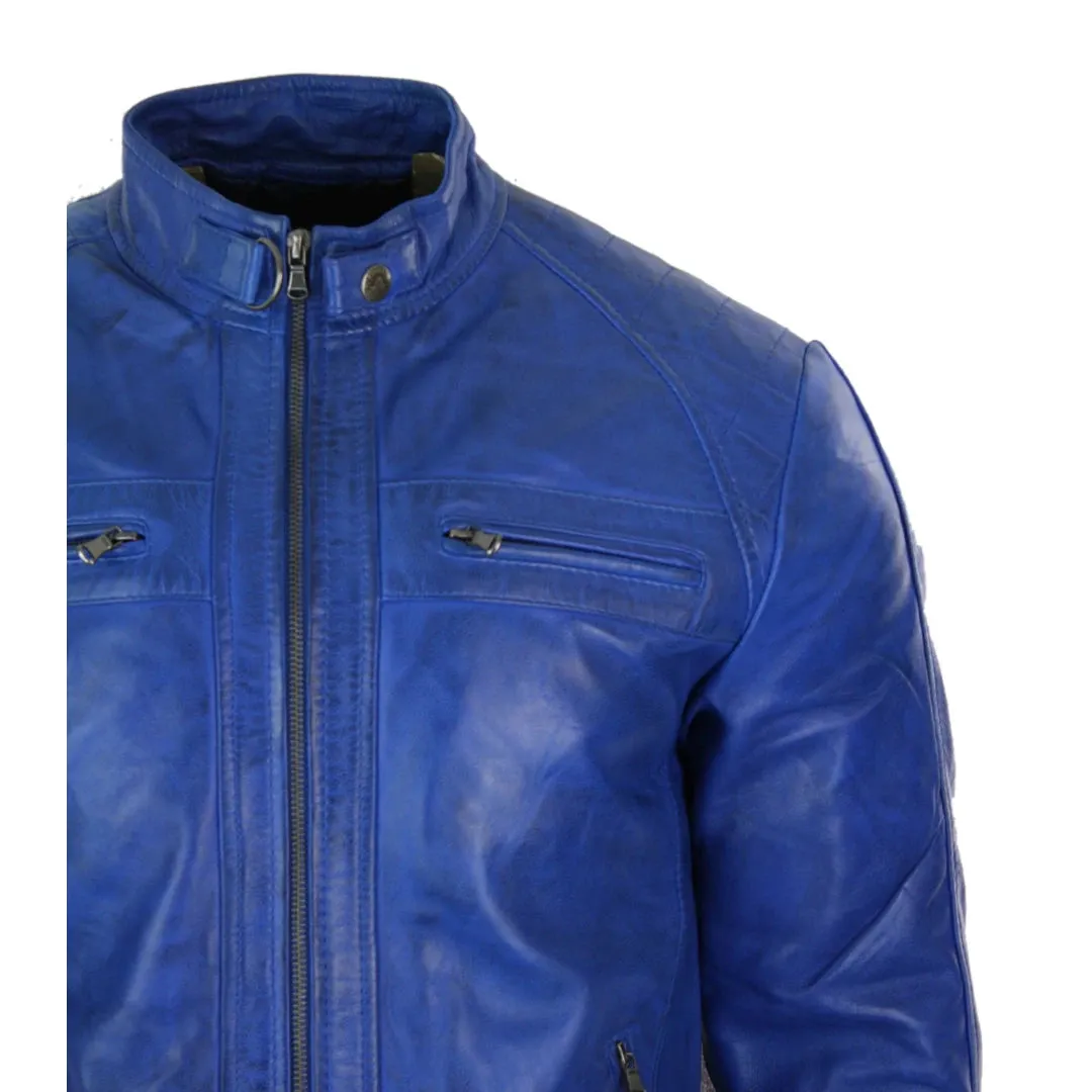 Giacca da Uomo in Vera Pelle Zip Laterale Biker Casual Vintage