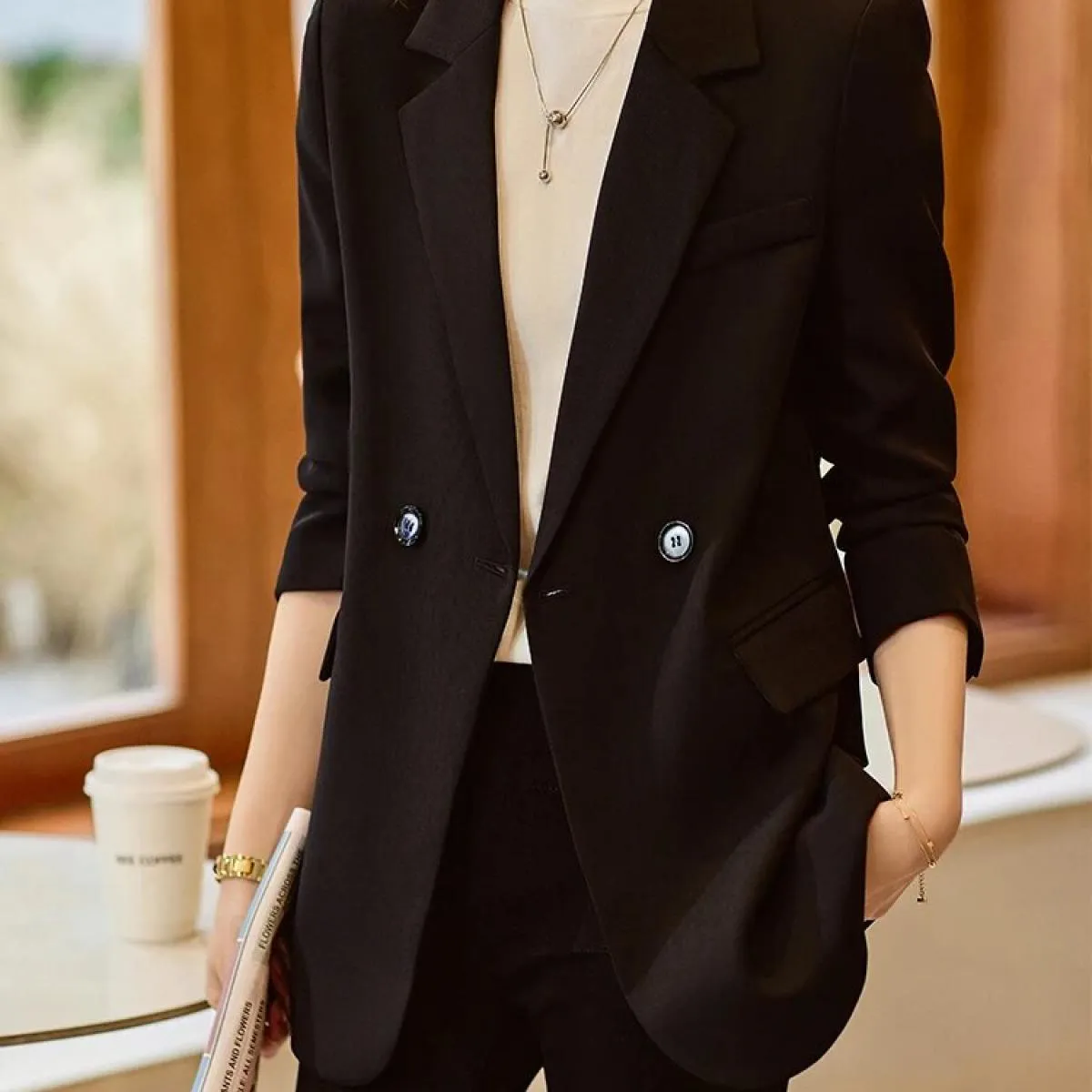 Giacca sportiva da donna autunno inverno casual da donna femminile rosa caffè nero solido manica lunga monopetto cappotto giacca