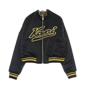 Giubbotto Bomber Corto Donna Varsity Reversible Leo Satin Jacket Black/brown