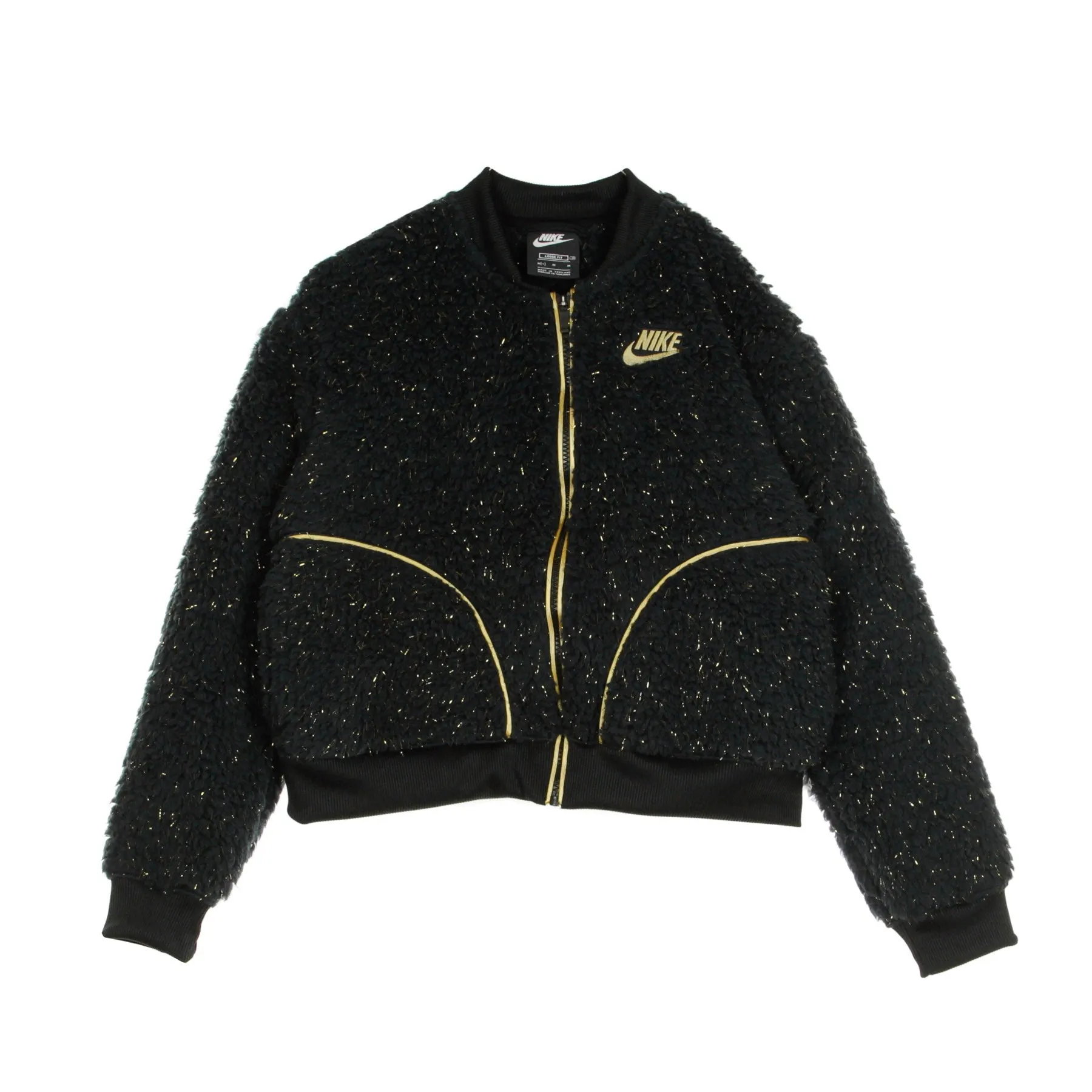 Giubbotto Bomber Corto Ragazza Sportswear Sherpa Shine Black/club Gold/rose Gold