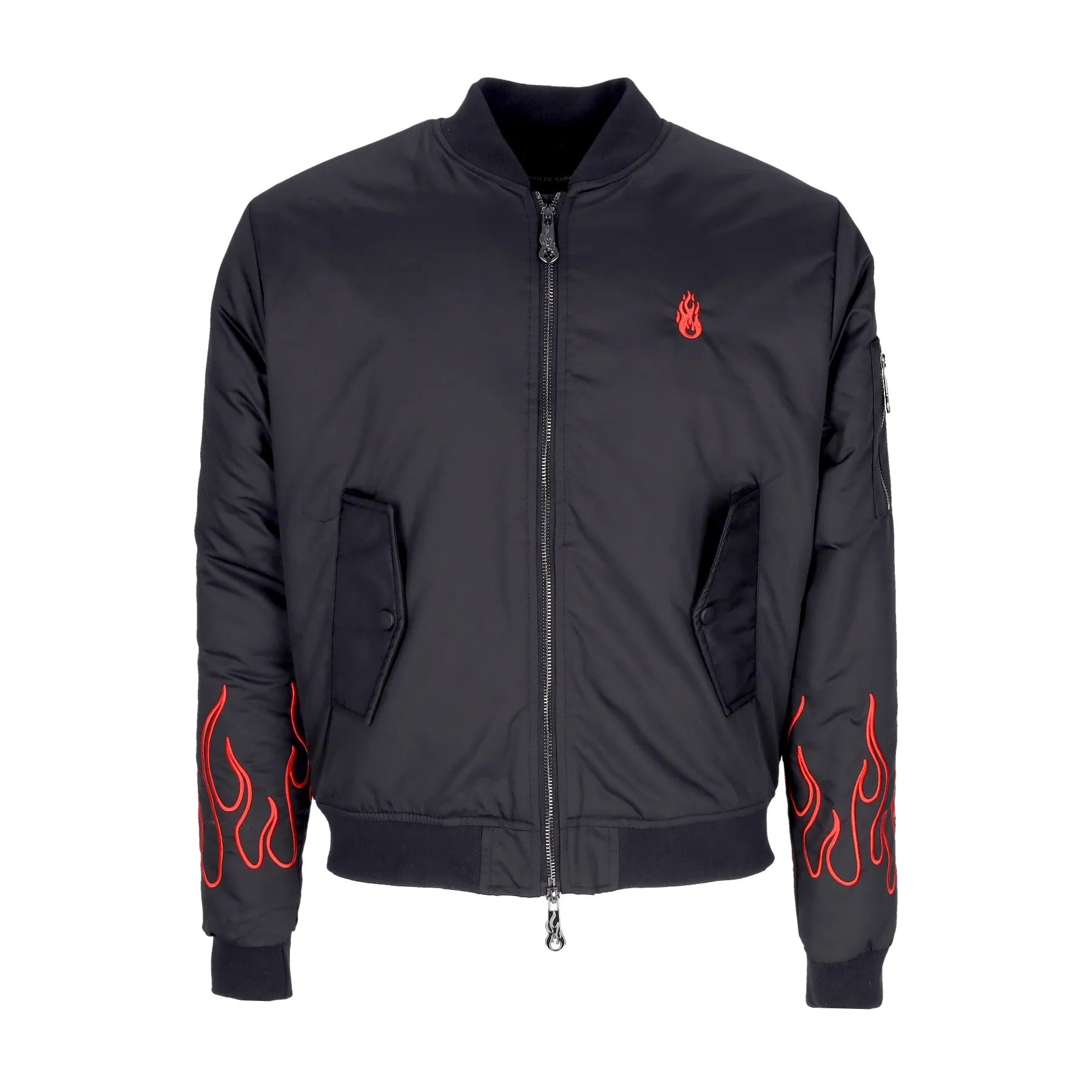 Giubbotto Bomber Uomo Embroidered Flames Bomber Black/red