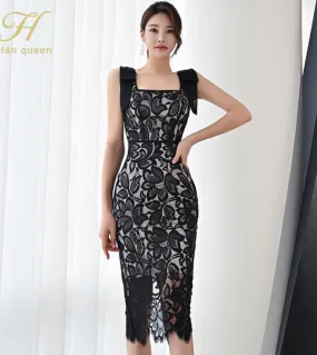 H Han Queen 2022 New Vintage Summer Party Vestidos Simple Chic Work Wear Abito in pizzo Donna Bodycon Guaina Matita casual D