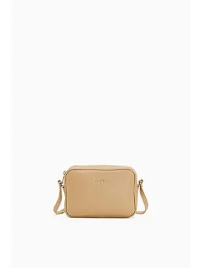 Hammered Leather Bag with Logo / Beige