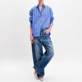 Haveone-Camicia oversize a righe con taschino - azzurro