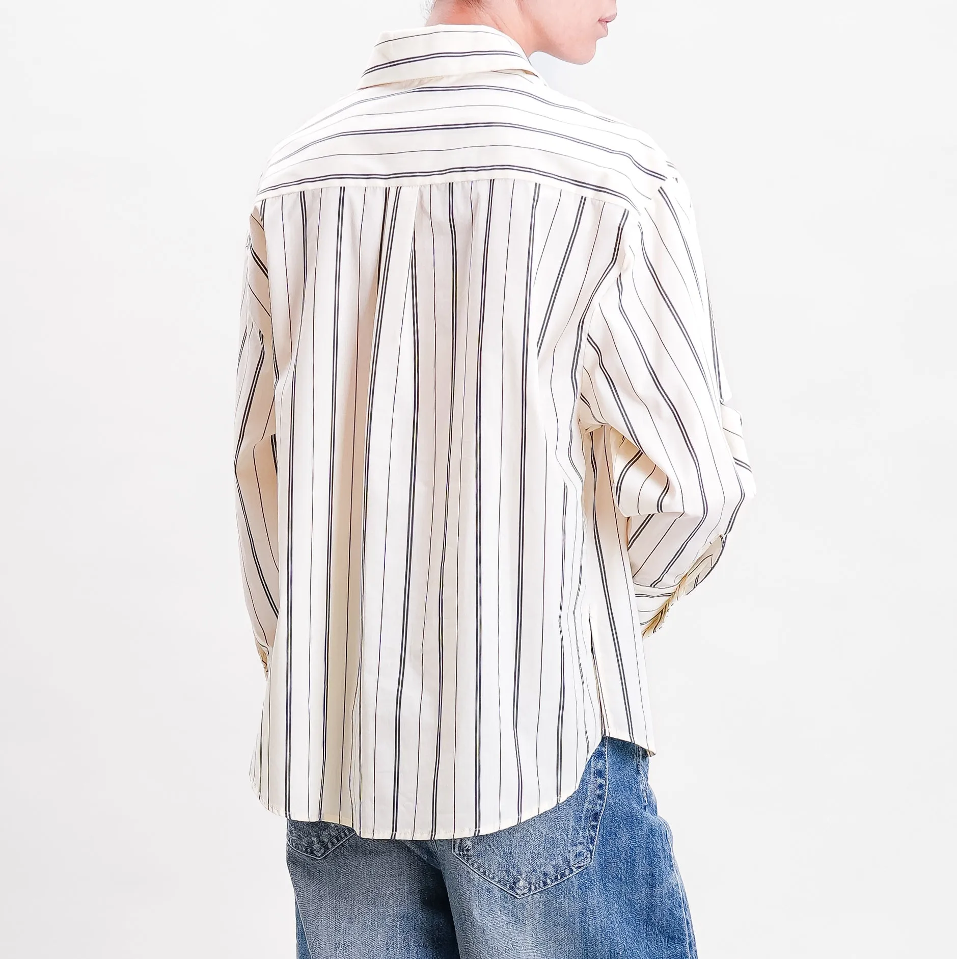 Haveone-Camicia oversize a righe con taschino - panna