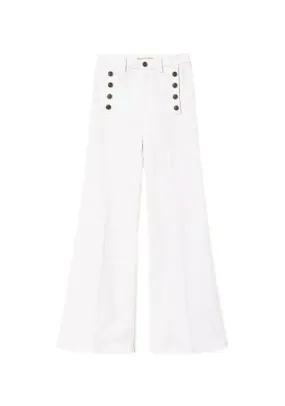 Jeans flare bianco con bottoni décor