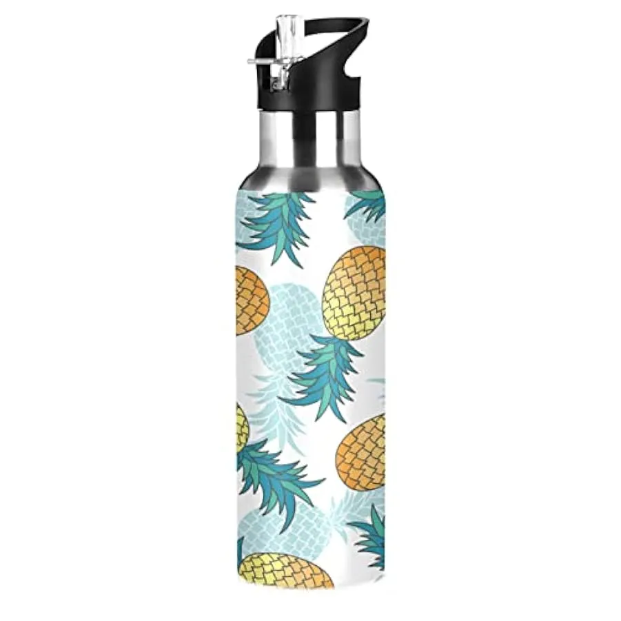 KAAVIYO Arte Dell’Ananas Bottiglia Acqua Isolato Borraccia Termica Acciaio Inox 600ML Water Bottle per Bambini Sport Ciclismo 12