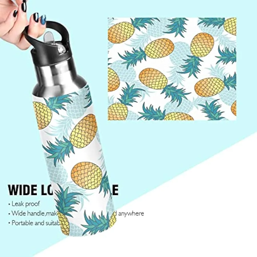 KAAVIYO Arte Dell’Ananas Bottiglia Acqua Isolato Borraccia Termica Acciaio Inox 600ML Water Bottle per Bambini Sport Ciclismo 12