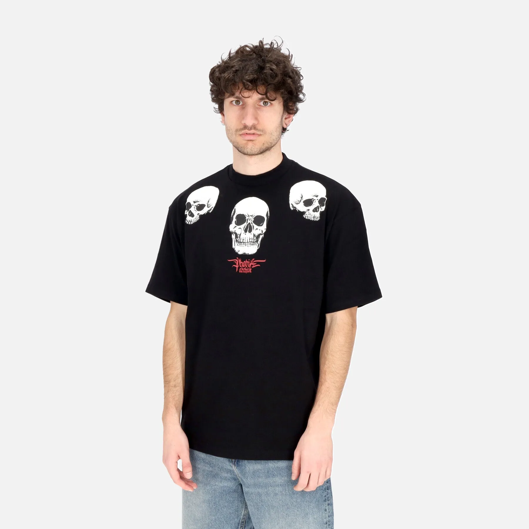 Maglietta Uomo Triple Skull Print Tee Black/red