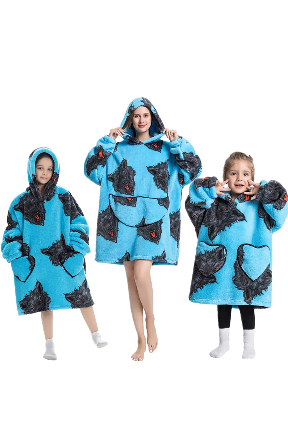 Nero Dinosauro Famiglia Matching Flanella Oversize Indossabile Felpa Coperta Felpa