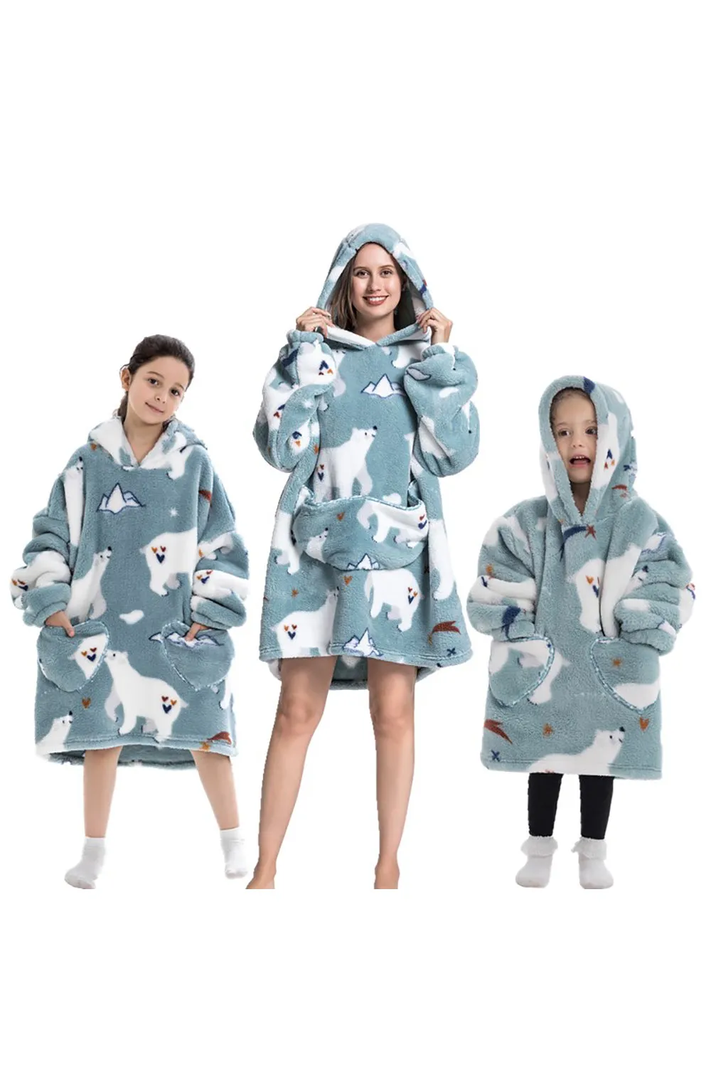 Nero Fragola Famiglia Abbinamento Flanella Oversize Indossabile Felpa Con Cappuccio Coperta Felpa