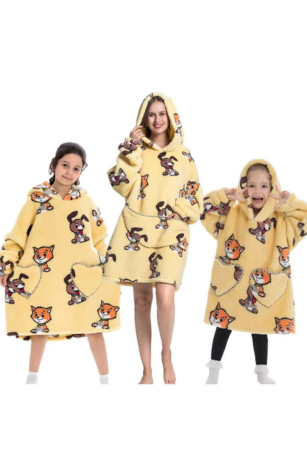 Nero Fragola Famiglia Abbinamento Flanella Oversize Indossabile Felpa Con Cappuccio Coperta Felpa
