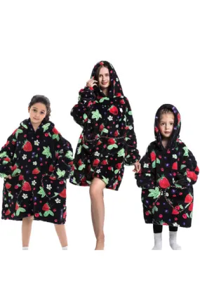 Nero Fragola Famiglia Abbinamento Flanella Oversize Indossabile Felpa Con Cappuccio Coperta Felpa