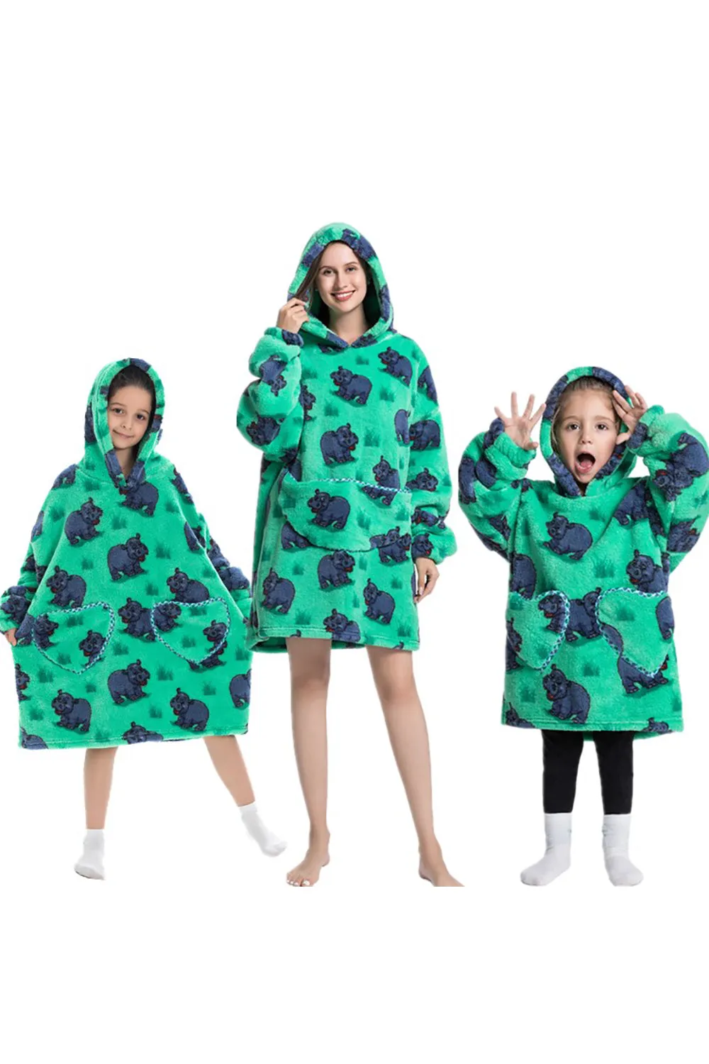 Nero Fragola Famiglia Abbinamento Flanella Oversize Indossabile Felpa Con Cappuccio Coperta Felpa