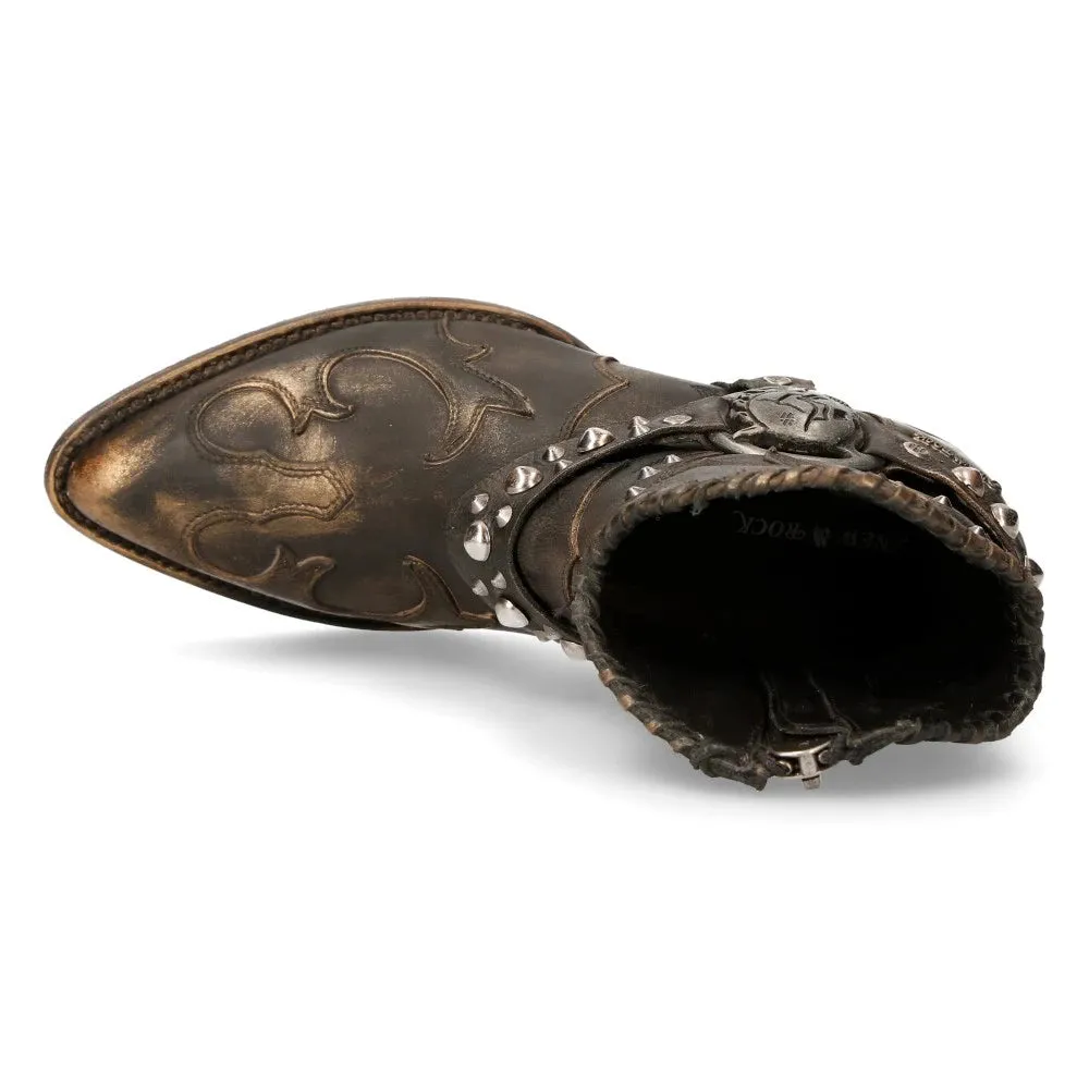 New Rock WSTM004-S1 Stivali da Cowboy Western Punta Pelle Marrone con Borchie Vintage