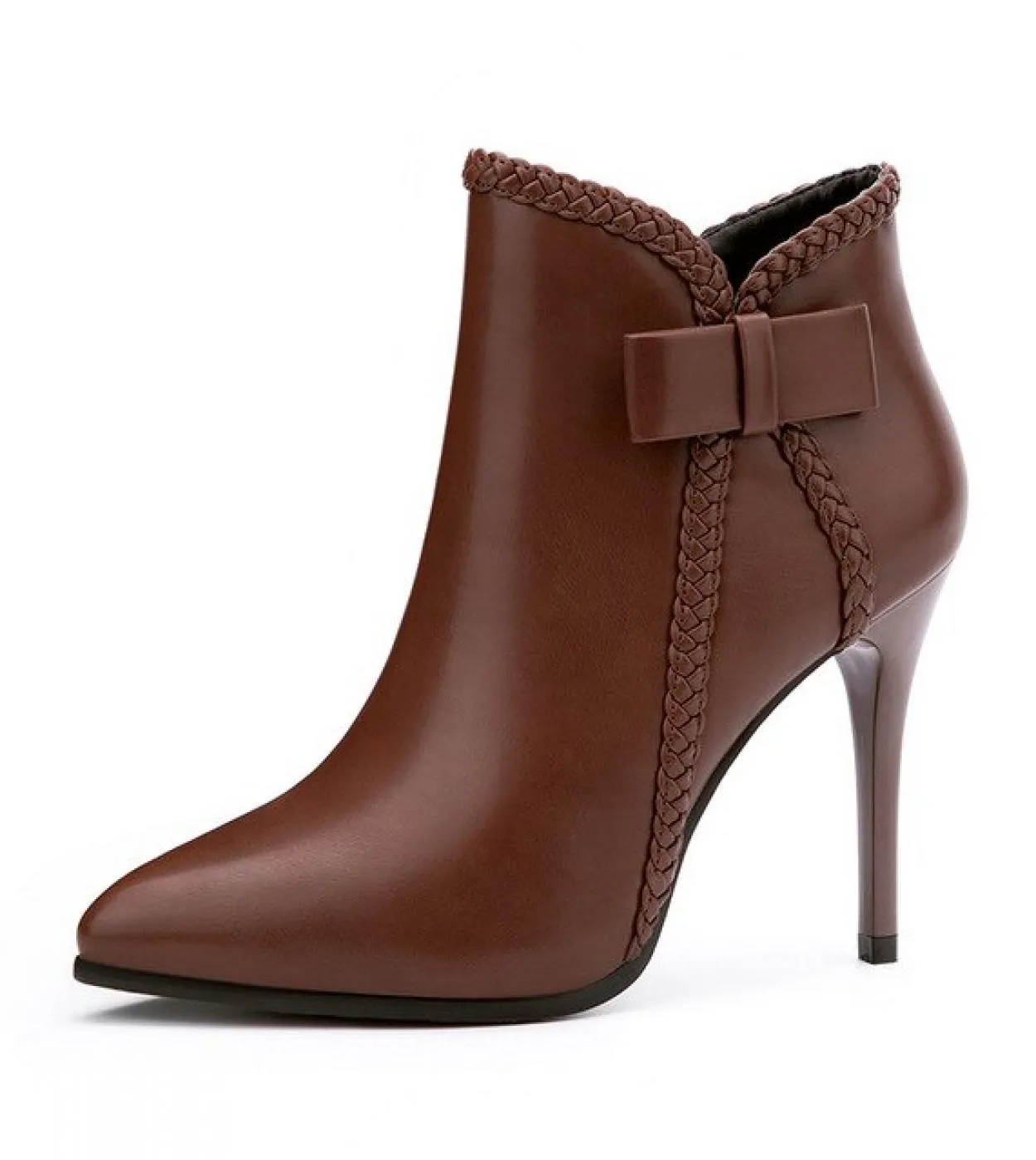 Nuovi stivaletti da donna in peluche caldi invernali Scarpe da festa con fiocco dolce in pelle nera marrone Scarpe con tacco alt