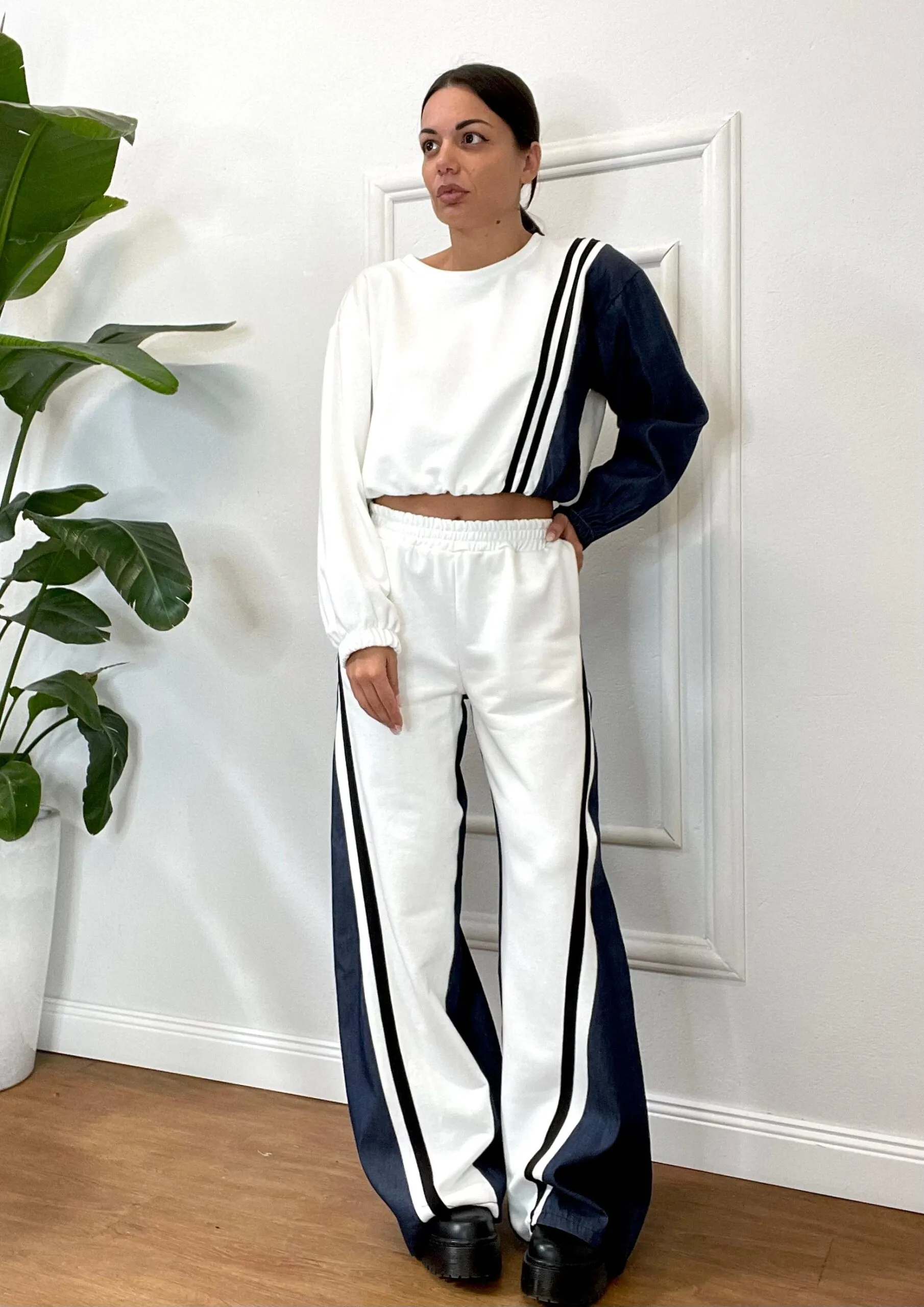PANTALONE TUTA BICOLOR 500 bianca
