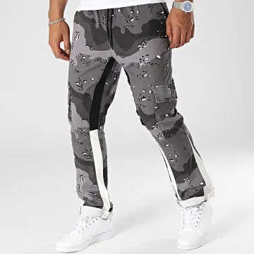 Pantaloni cargo flare grigio antracite mimetici