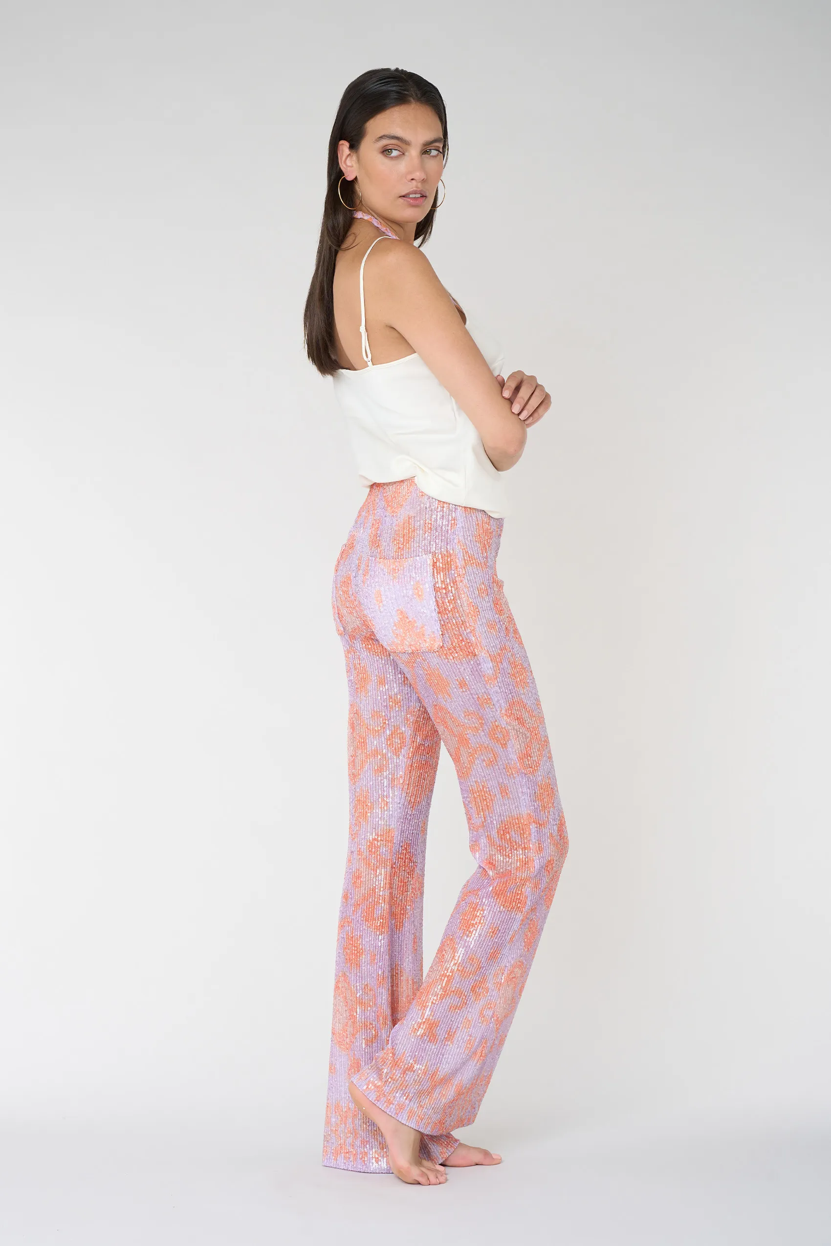 Pantaloni flare etnici con paillettes 