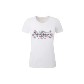 Pepe Jeans Korina White T-Shirt M/M Bianca Stampa Floreale Donna