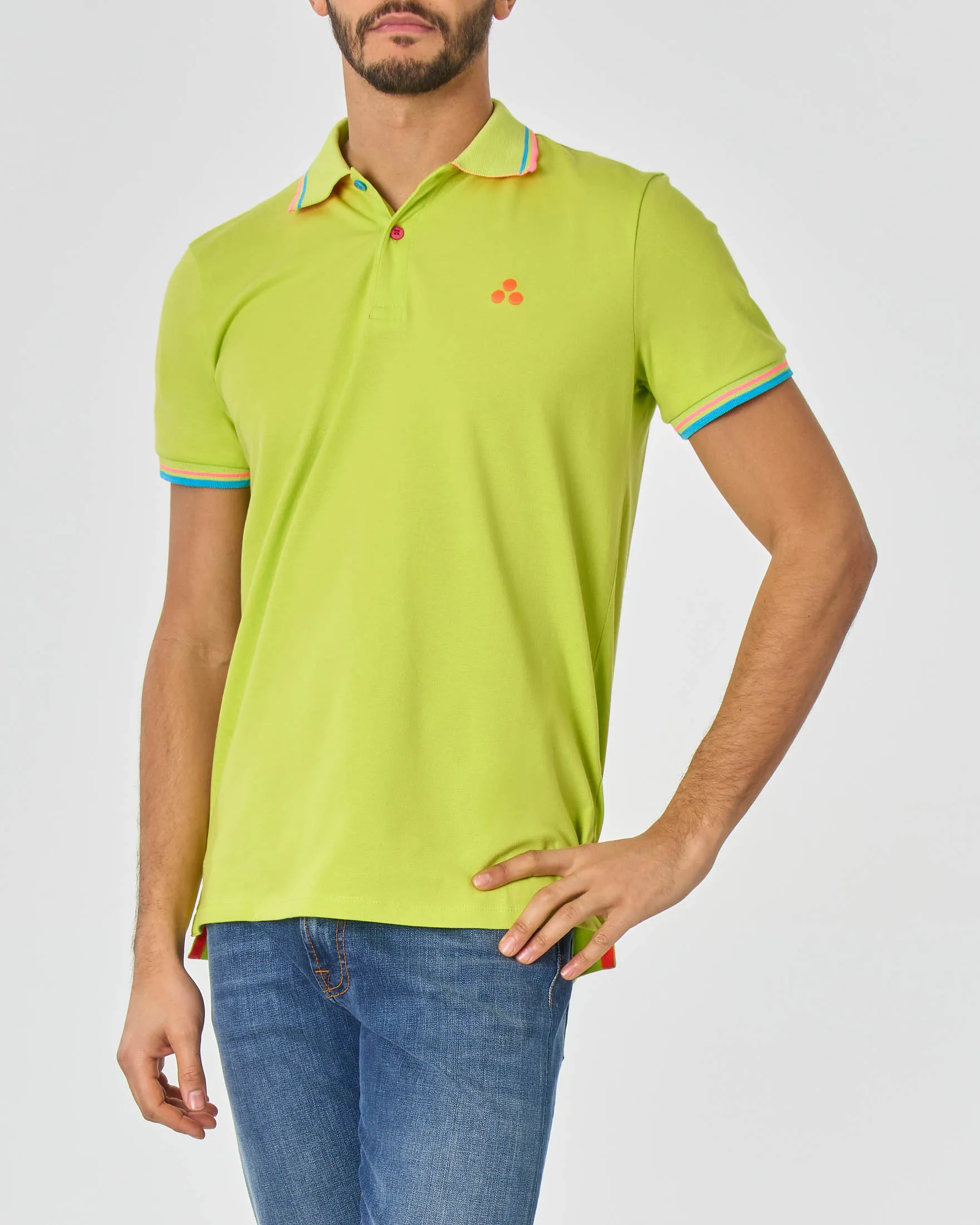 Polo color lime con bordino su collo e maniche fluo in contrasto