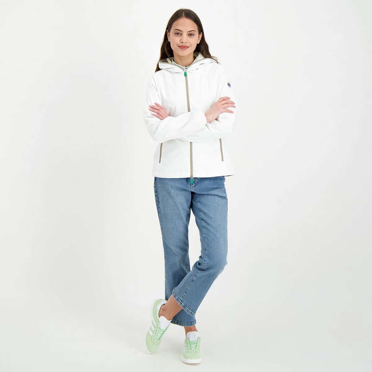      SAVE THE DUCK GIACCA CAPPUCCIO ZIP CONTRASTO STELLA DONNA  