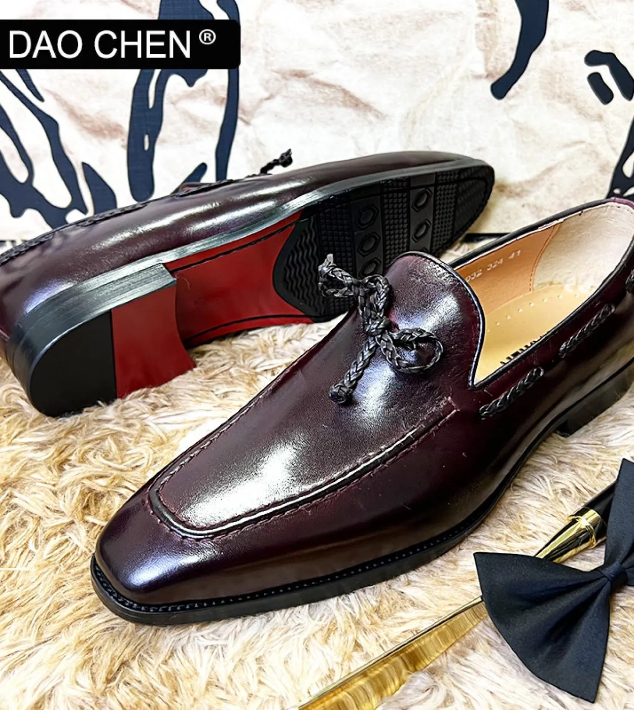 Scarpe casual da uomo italiane Nero Marrone Butterflyknot Weave Scarpe eleganti da uomo di lusso Mocassini in vera pelle da uffi