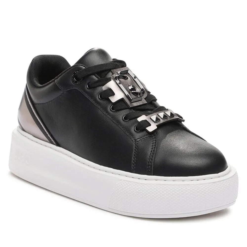 Scarpe Donna LIU JO Kylie 25 Sneakers in Pelle Nera con Maxi Logo Gioiello