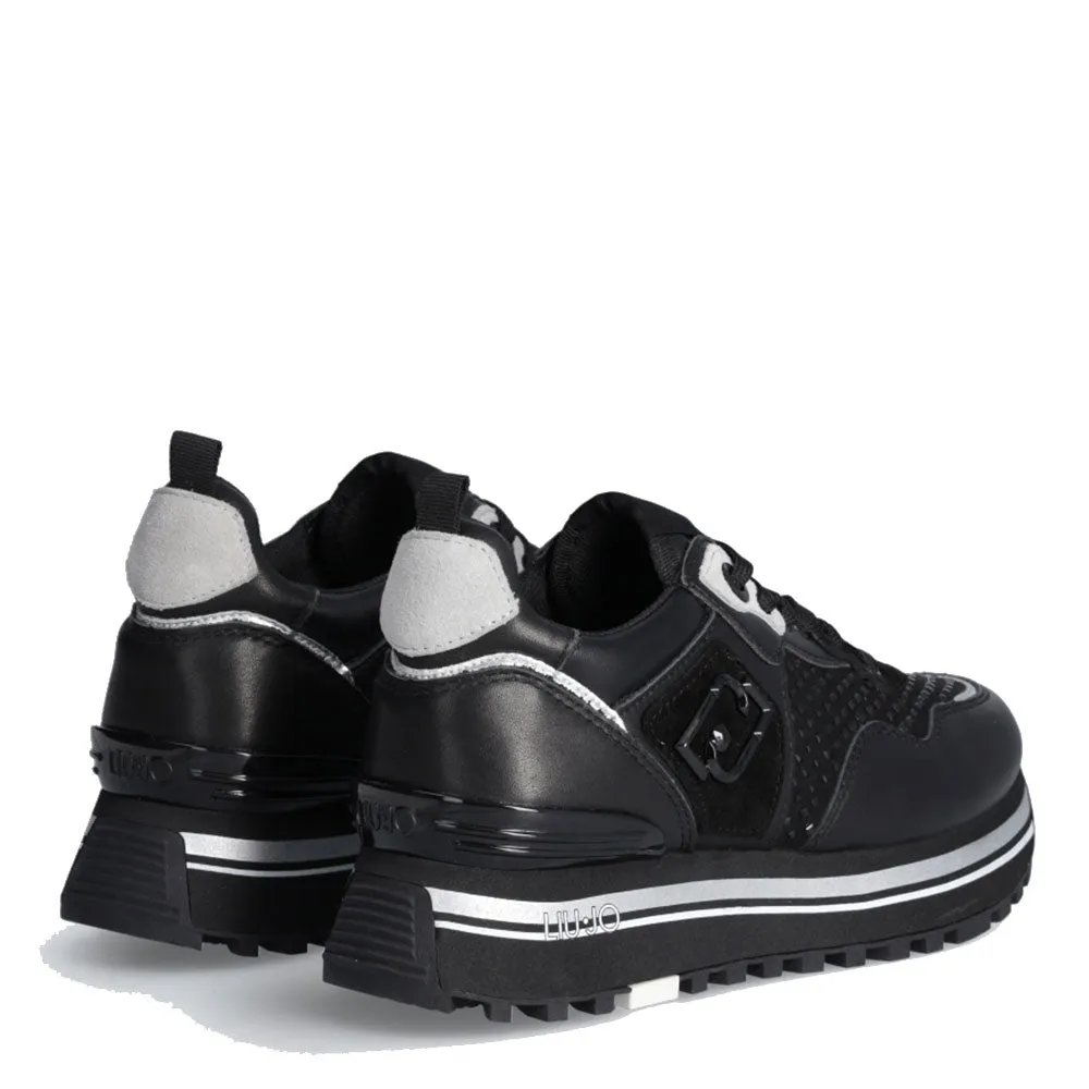 Scarpe Donna LIU JO Maxi Wonder 01 Sneakers Platform in Pelle Nera con Strass