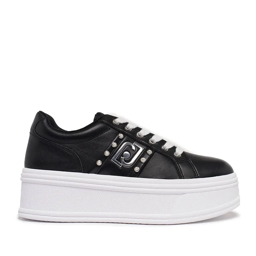 Scarpe Donna LIU JO Selma 04 Sneakers Platform in Pelle Nera con Perle